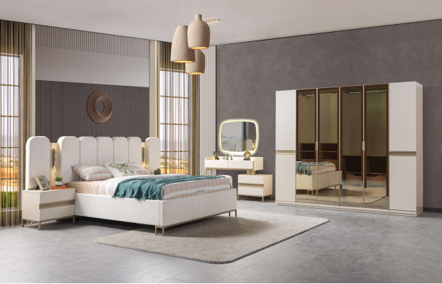 Conjunto de dormitorio completo de 6 piezas cama moderna armario mesitas de noche