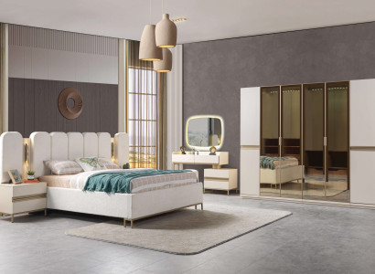Conjunto de dormitorio completo de 6 piezas cama moderna armario mesitas de noche