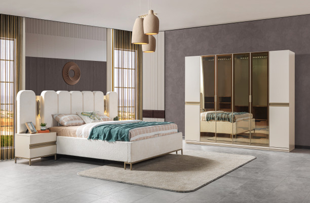 Juego de dormitorio completo de 4 piezas cama moderna armario mesitas de noche