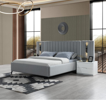 Conjunto de dormitorio con cama y 2 mesitas modernas