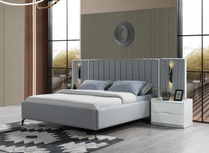 Conjunto de dormitorio con cama y 2 mesitas modernas