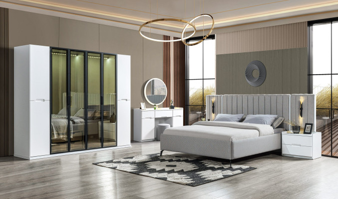 Conjunto de dormitorio completo de 4 piezas cama armario mesitas de noche madera 6 piezas
