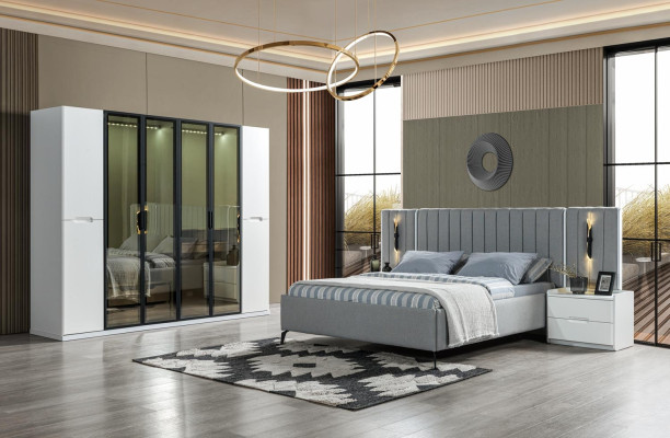 Conjunto de dormitorio completo de 4 piezas cama armario mesitas de noche madera