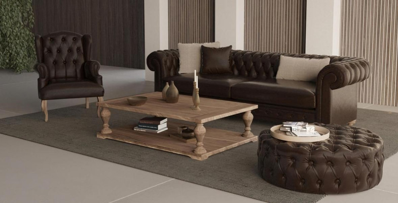 Sofá elegante, sillón y puff. Verdadero confort