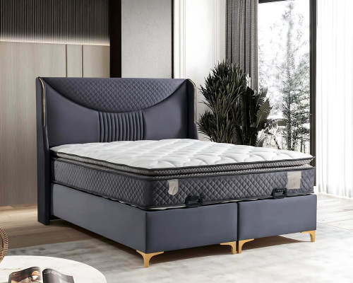 Cama moderna gris con colchón de textil y madera