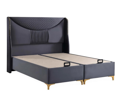 Cama moderna gris con colchón de textil y madera