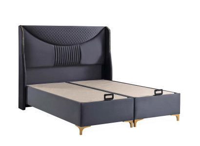 Cama moderna gris con colchón de textil y madera