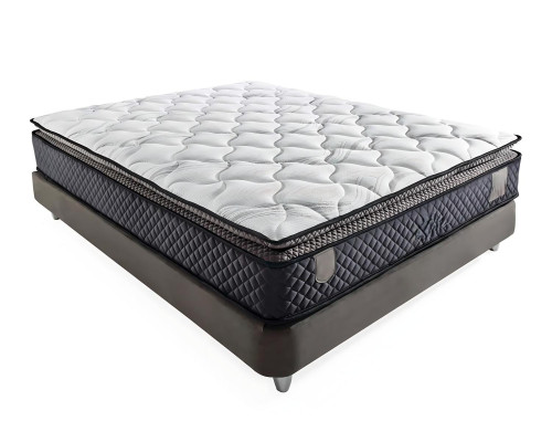 Cama moderna gris con colchón de textil y madera