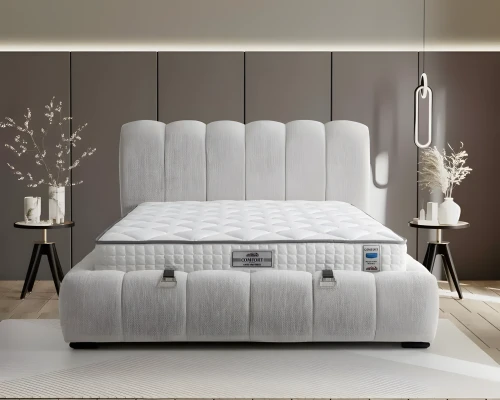 Cama textil moderna blanca con colchón de calidad