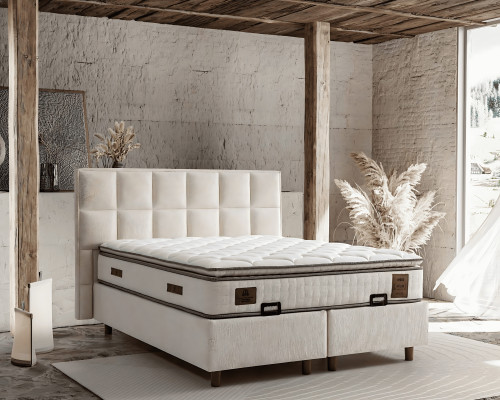Cama elegante con colchón de textil en beige