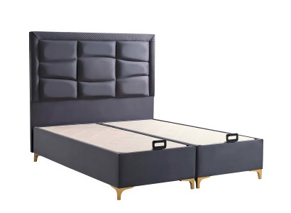 Cama moderna gris con colchón de textil y madera