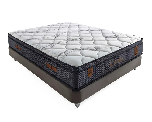 Cama moderna gris con colchón de textil y madera