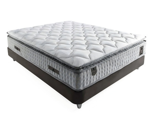 Cama textil gris moderna con colchón en diseño elegante