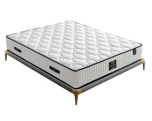 Cama gris moderna con colchón de textil y madera