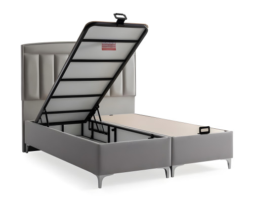 Cama gris moderna con colchón de textil y madera