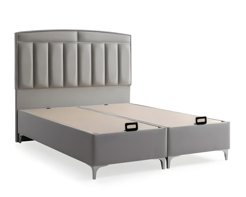 Cama gris moderna con colchón de textil y madera
