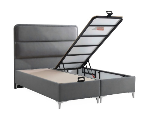 Cama gris moderna con colchón de textil y madera