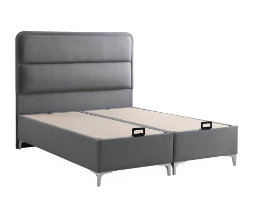 Cama gris moderna con colchón de textil y madera