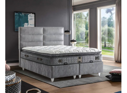 Cama tapizada gris con colchón Cama textil moderna