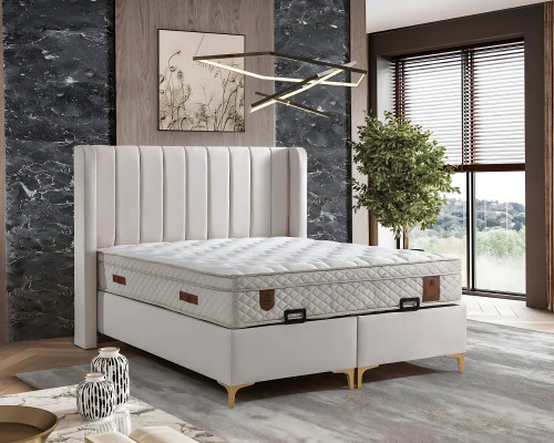 Cama elegante con colchón de textil en beige