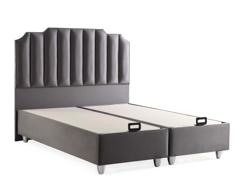 Elegante cama gris con colchón de textil y madera