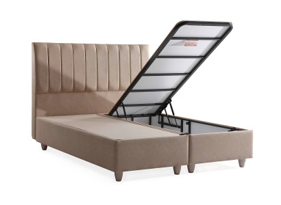 Cama textil beige con colchón en diseño elegante