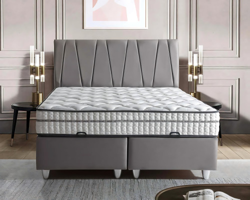 Cama gris elegante con colchón en estilo moderno