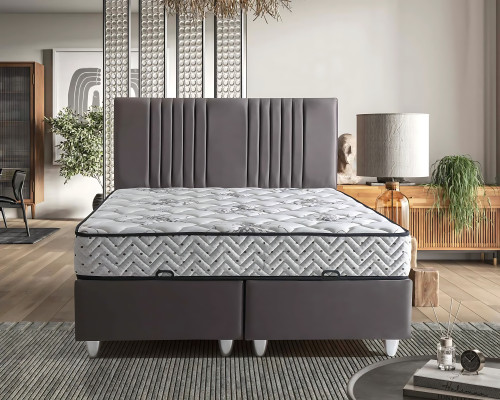 Cama textil gris con colchón diseño moderno