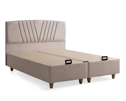 Cama elegante con colchón en beige de textil y madera