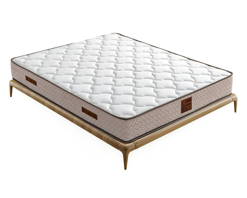 Cama elegante con colchón en beige de textil y madera
