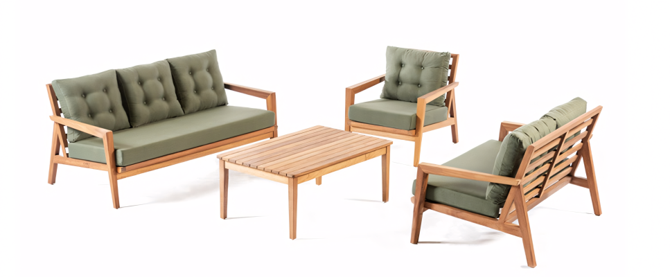 Conjunto de muebles para el jardín en un estilo que armoniza con la naturaleza