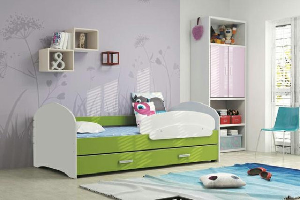 Cama juvenil, cama de madera maciza natural con cajón, cama Luki TS