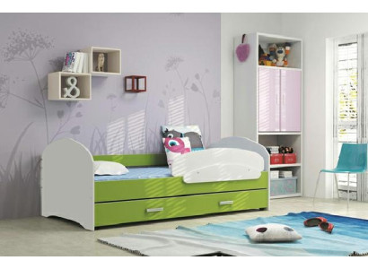Cama juvenil, cama de madera maciza natural con cajón, cama Luki TS