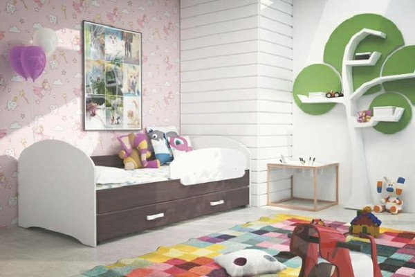 Cama juvenil, cama de madera maciza natural con cajón, cama Luki TS