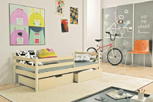 Cama juvenil Barneseng + Caja de almacenamiento de madera maciza Cama de madera real Camas para niños