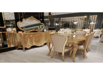 Lujo conjunto de 9 piezas. Mesa de comedor, silla, cómoda, espejo. Mesa de comedor nueva.