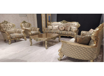 Conjunto de salón de 5 piezas con sofá de 3+3+1+1 plazas, mesa de centro y sofá de tela.