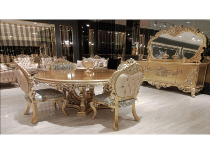 Lujo Conjunto de comedor Mesa Silla Cómoda Espejo Sillas Mesa 7 piezas.