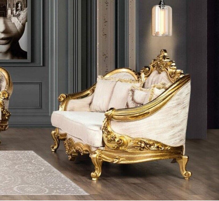 Conjunto de sofá de 5 piezas nuevo de tela barroca con sofá, asiento, mesa de centro y sillón.