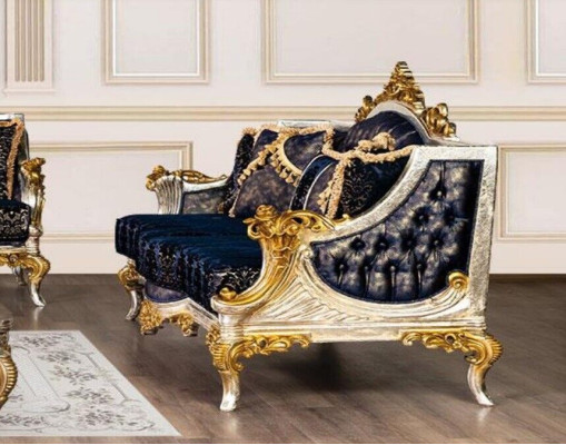 Conjunto de muebles de lujo para sofá de 3+3 plazas, sofá y sillón estilo barroco clásico de 2 piezas.