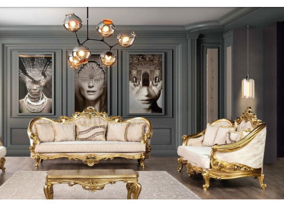 Conjunto de sofás de lujo de 3+3 plazas con sillón, conjunto de sofás de tela barroca.