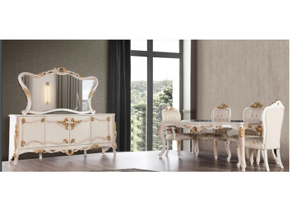 Juego de salón de 7 piezas. Mesa de comedor Silla. aparador Espejo Sillas de comedor Mesas