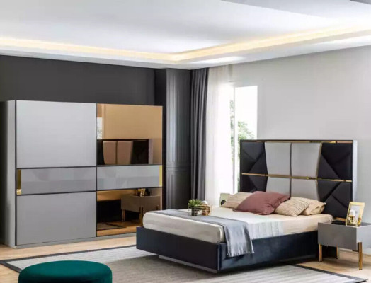 Elegantes dormitorio muebles Diseños modernos en tonos oscuros cálidos.