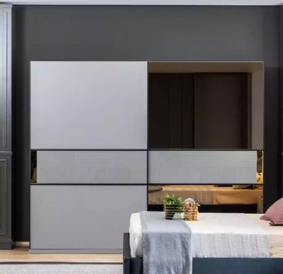 Elegantes dormitorio muebles Diseños modernos en tonos oscuros cálidos.