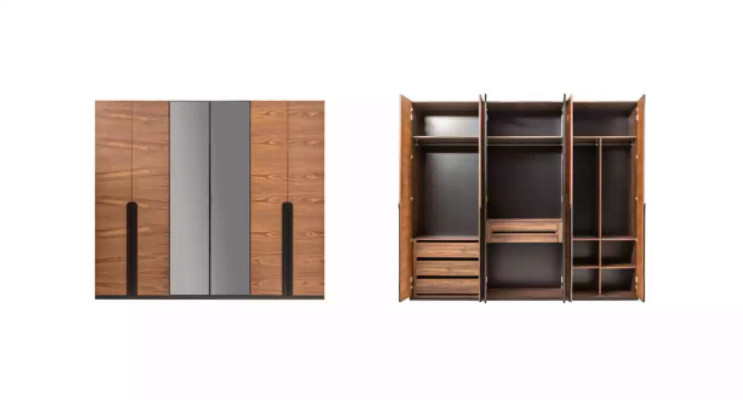 Armario de madera marrón, diseño de muebles de dormitorio de lujo.