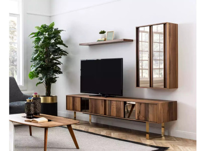 Mueble de TV bajo Mesa Gabinete Sala de estar Madera Moderno Muebles de pared 5 piezas
