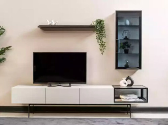 Un incomparable mueble de televisión y estanterías en estilo minimalista