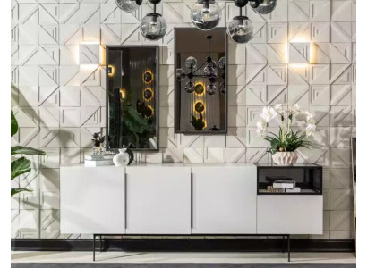 Aparador de estilo italiano, muebles de madera con espejo, conjunto de 2 armarios para sala de estar.