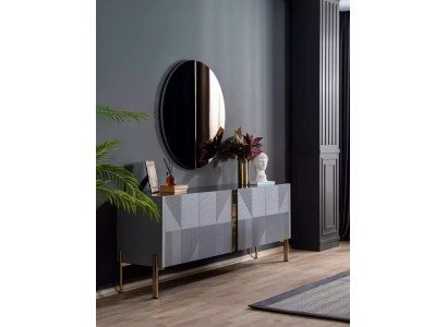 Aparador espejo Set estilo italiano de 2 piezas. Salón de madera Cómoda Armario