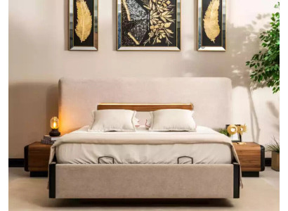 Cama Muebles Diseño Camas Cama doble Dormitorio de lujo Textil Madera Nuevo